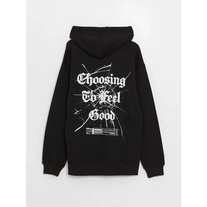 XSIDE Siyah Uzun Kollu Baskılı Erkek Hoodie