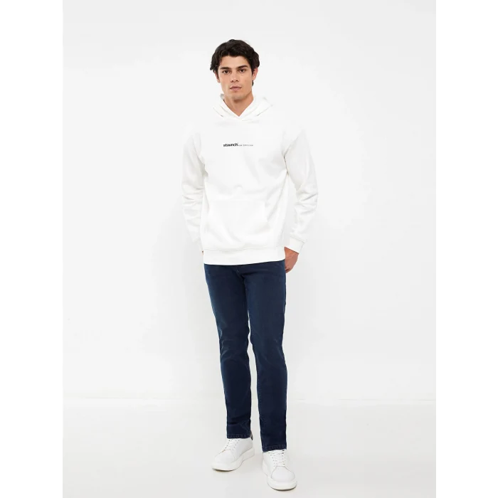 XSIDE Beyaz Uzun Kollu Baskılı Erkek Kalın Hoodie