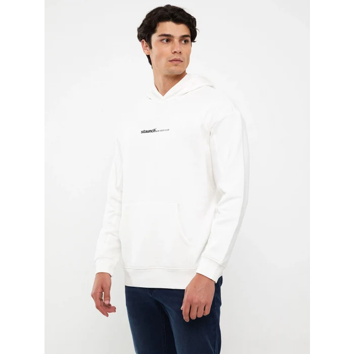 XSIDE Beyaz Uzun Kollu Baskılı Erkek Kalın Hoodie