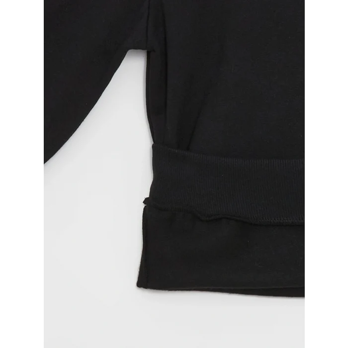 XSIDE Siyah Bisiklet Yaka Baskılı Erkek Kalın Sweatshirt