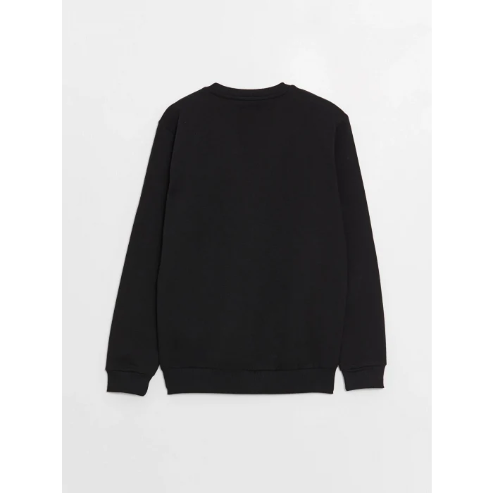 XSIDE Siyah Bisiklet Yaka Baskılı Erkek Kalın Sweatshirt