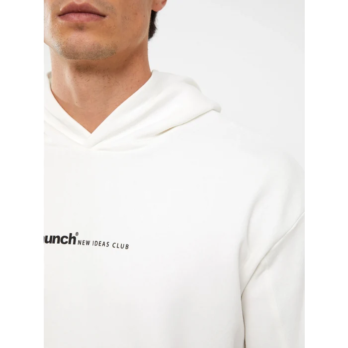 XSIDE Beyaz Uzun Kollu Baskılı Erkek Kalın Hoodie