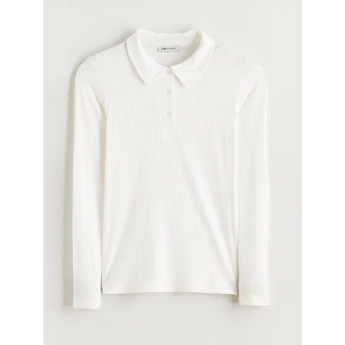 LCW Modest Ekru Polo Yaka Fitilli Kadın Tişört