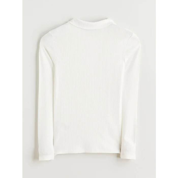 LCW Modest Ekru Polo Yaka Fitilli Kadın Tişört