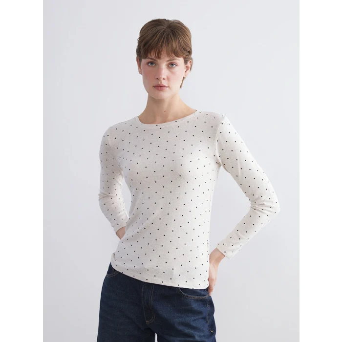 LCWAIKIKI Basic Bej Bisiklet Yaka Puantiyeli Kadın Body