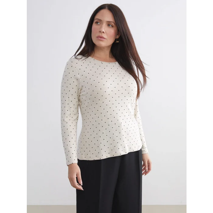 LCWAIKIKI Basic Bej Bisiklet Yaka Puantiyeli Kadın Body