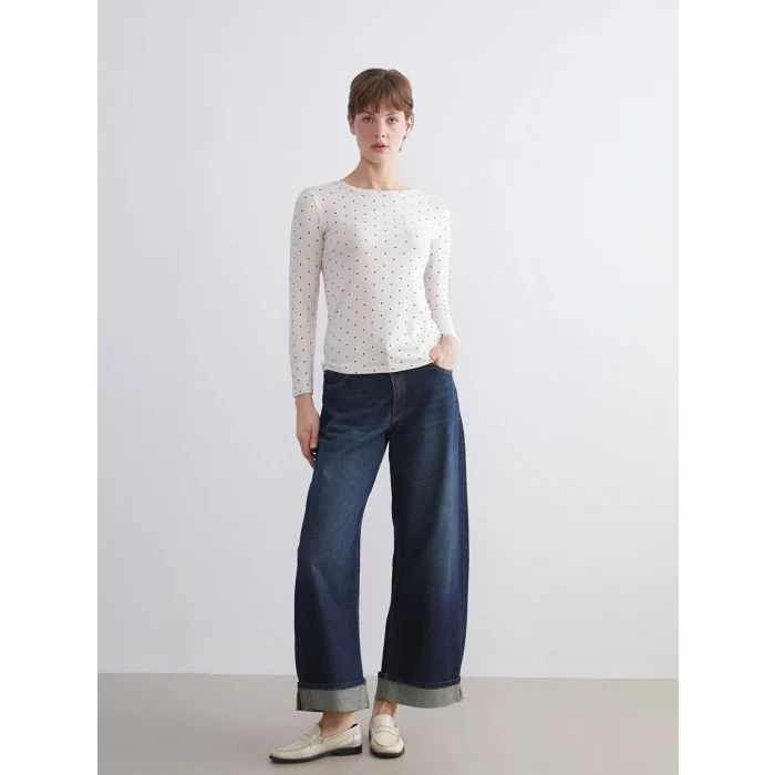 LCWAIKIKI Basic Bej Bisiklet Yaka Puantiyeli Kadın Body