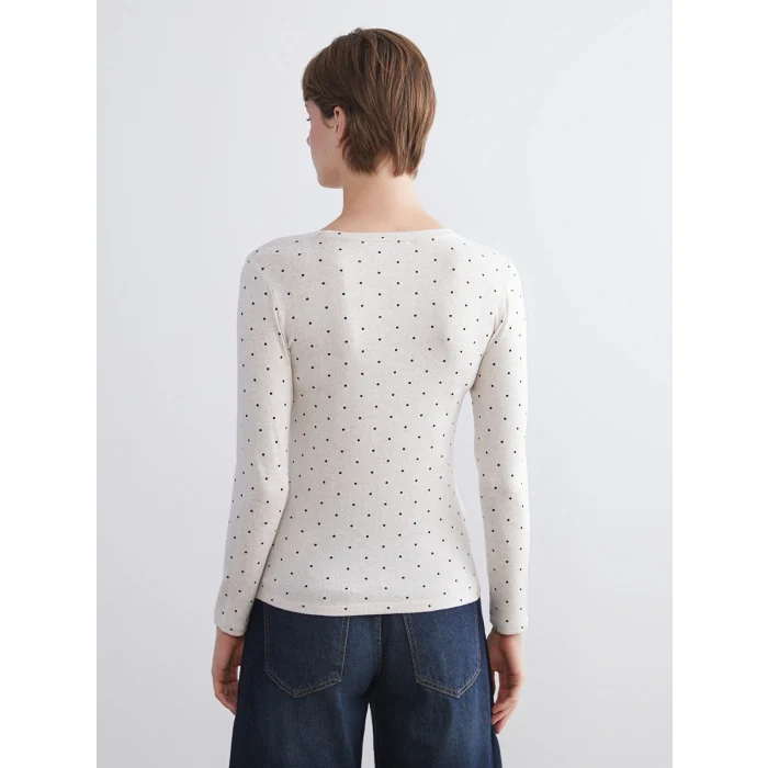 LCWAIKIKI Basic Bej Bisiklet Yaka Puantiyeli Kadın Body