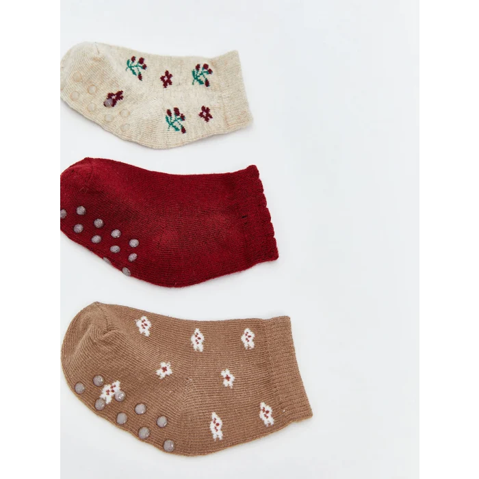 LCW baby Ekru Çiçekli Kız Bebek Soket Çorap 5li