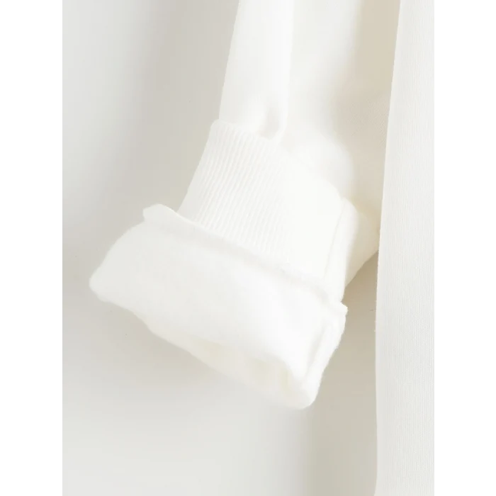 LCW Kids Ekru Bisiklet Yaka Fiyonk Baskılı Kız Çocuk Sweatshirt