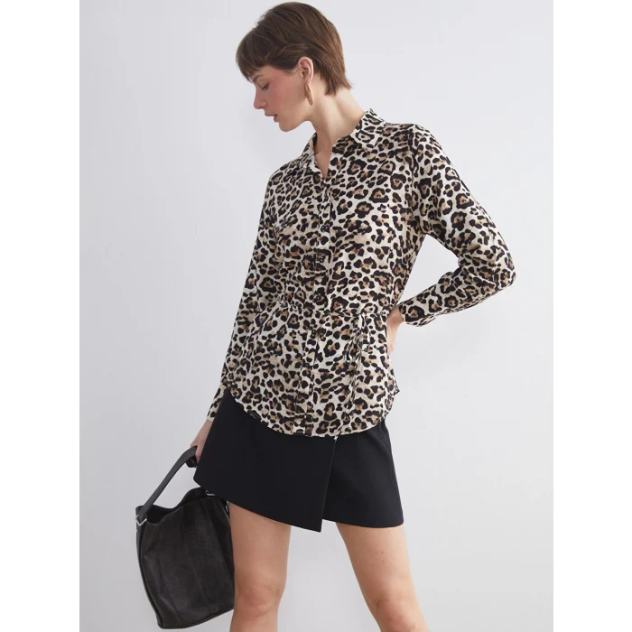 LCWAIKIKI Classic Kahverengi Büyük Beden Leopar Desenli Kadın Gömlek