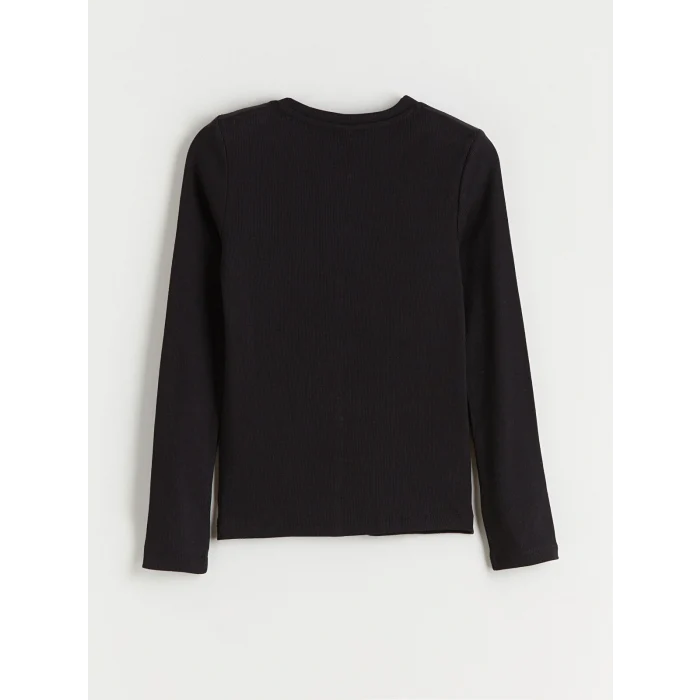 LCW Kids Siyah Bisiklet Yaka Fiyonk Detaylı Kız Çocuk Tişört