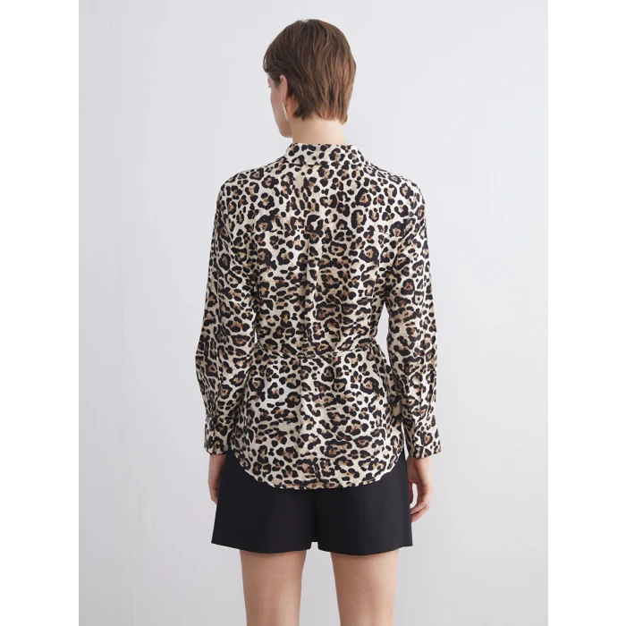 LCWAIKIKI Classic Kahverengi Büyük Beden Leopar Desenli Kadın Gömlek