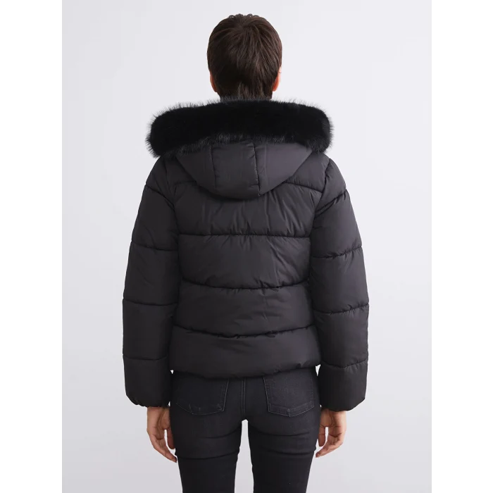 LCW Vision Siyah Kadın Kapüşonlu Düz Şişme Mont