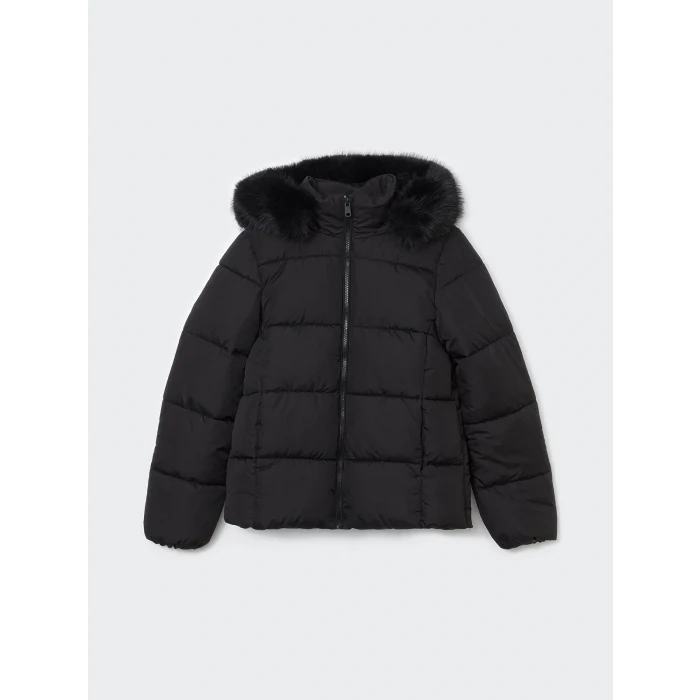 LCW Vision Siyah Kadın Kapüşonlu Düz Şişme Mont