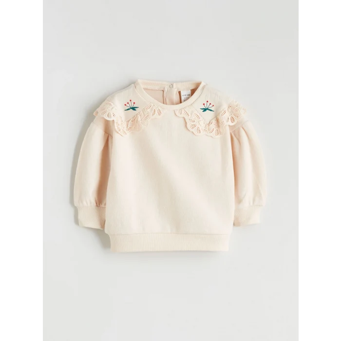 LCW baby Bej Bebe Yaka Kız Bebek Sweatshirt ve Tayt Pantolon
