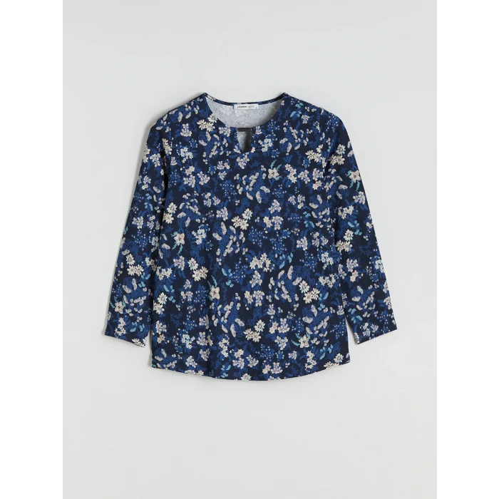 LCW Grace Lacivert Bisiklet Yaka Çiçekli Bluz
