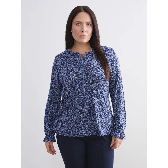 LCW Grace Lacivert Bağlamalı Yaka Desenli Bluz