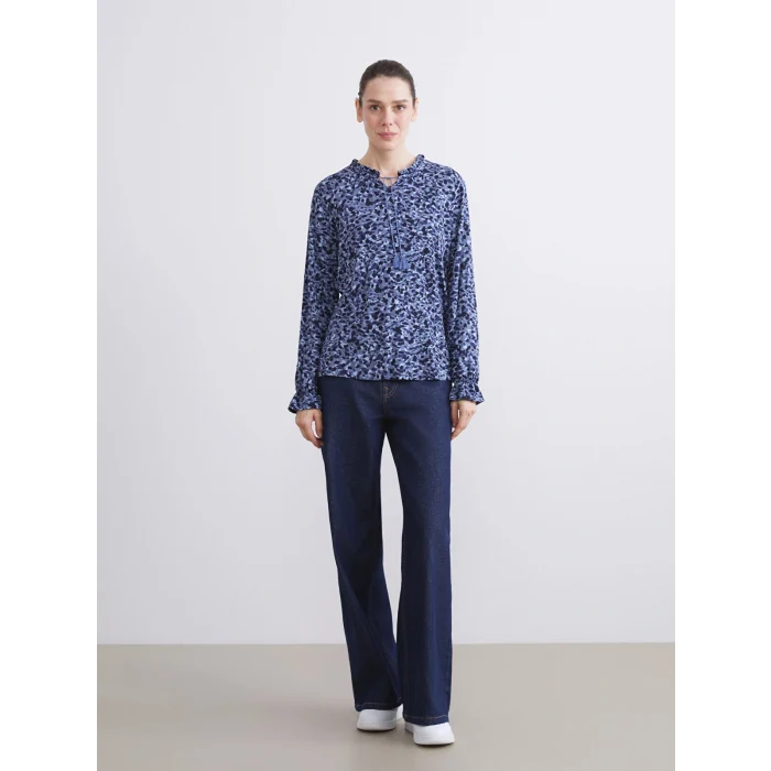 LCW Grace Lacivert Bağlamalı Yaka Desenli Bluz