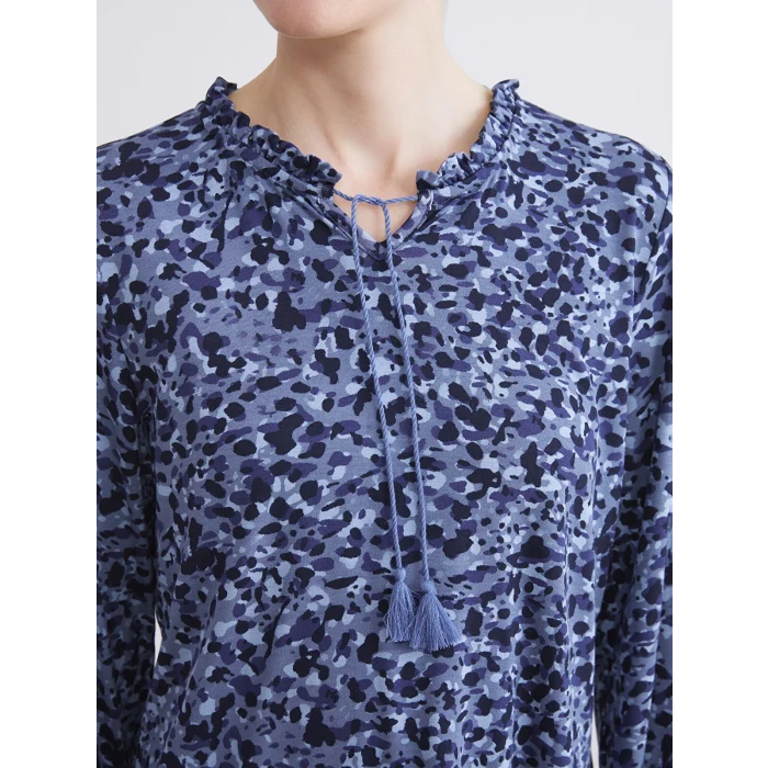LCW Grace Lacivert Bağlamalı Yaka Desenli Bluz