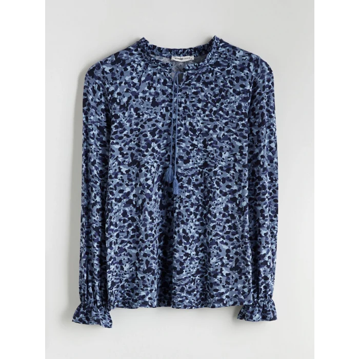 LCW Grace Lacivert Bağlamalı Yaka Desenli Bluz