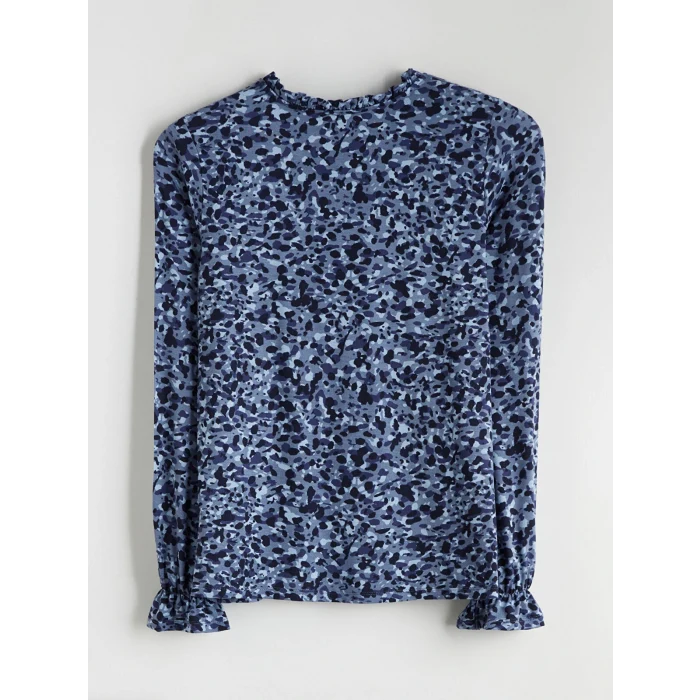 LCW Grace Lacivert Bağlamalı Yaka Desenli Bluz