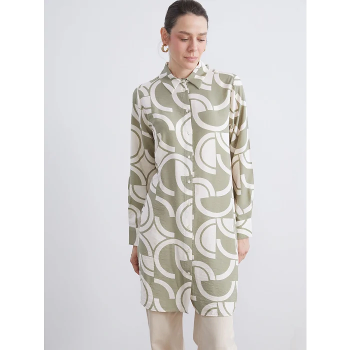 LCWAIKIKI Classic Yeşil Desenli Kadın Gömlek Tunik