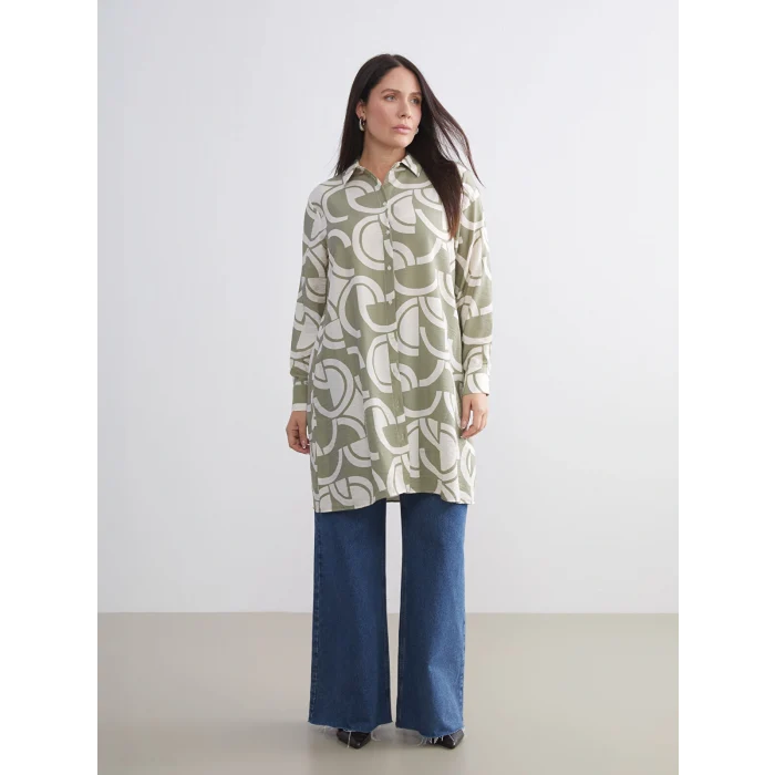 LCWAIKIKI Classic Yeşil Desenli Kadın Gömlek Tunik