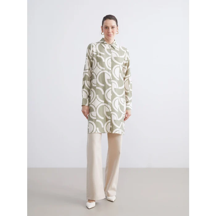 LCWAIKIKI Classic Yeşil Desenli Kadın Gömlek Tunik