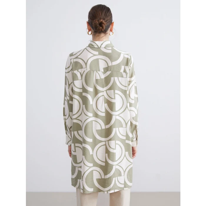 LCWAIKIKI Classic Yeşil Desenli Kadın Gömlek Tunik