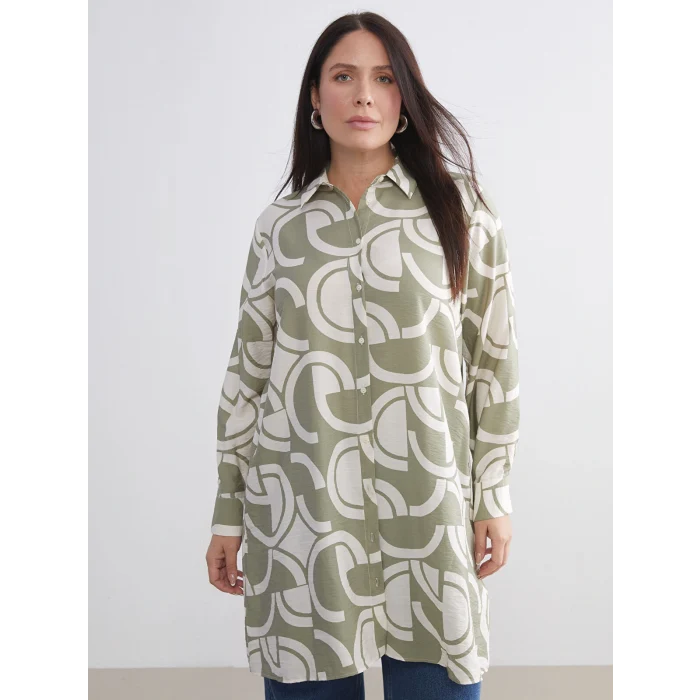 LCWAIKIKI Classic Yeşil Desenli Kadın Gömlek Tunik