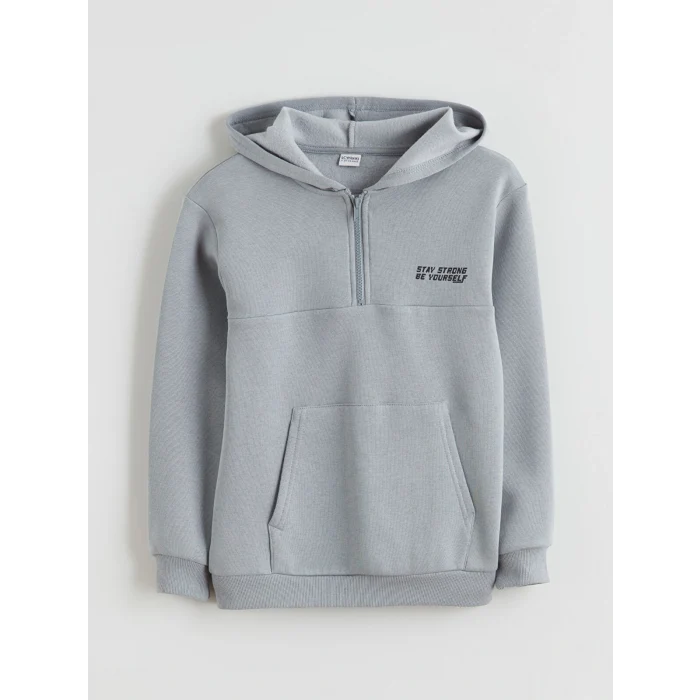 LCW Kids Gri Kapüşonlu Baskılı Erkek Çocuk Sweatshirt