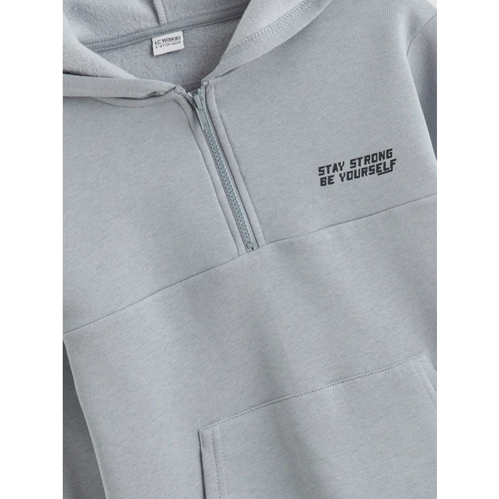 LCW Kids Gri Kapüşonlu Baskılı Erkek Çocuk Sweatshirt