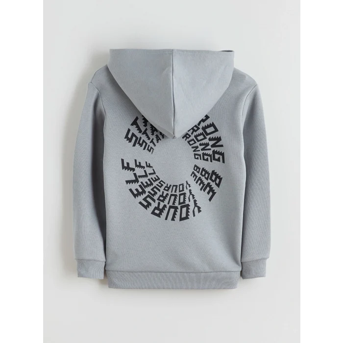 LCW Kids Gri Kapüşonlu Baskılı Erkek Çocuk Sweatshirt