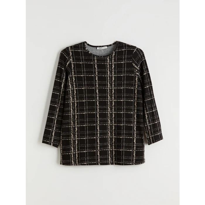 LCW Grace Siyah Bisiklet Yaka Desenli Bluz