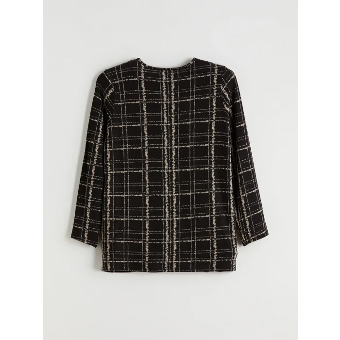 LCW Grace Siyah Bisiklet Yaka Desenli Bluz