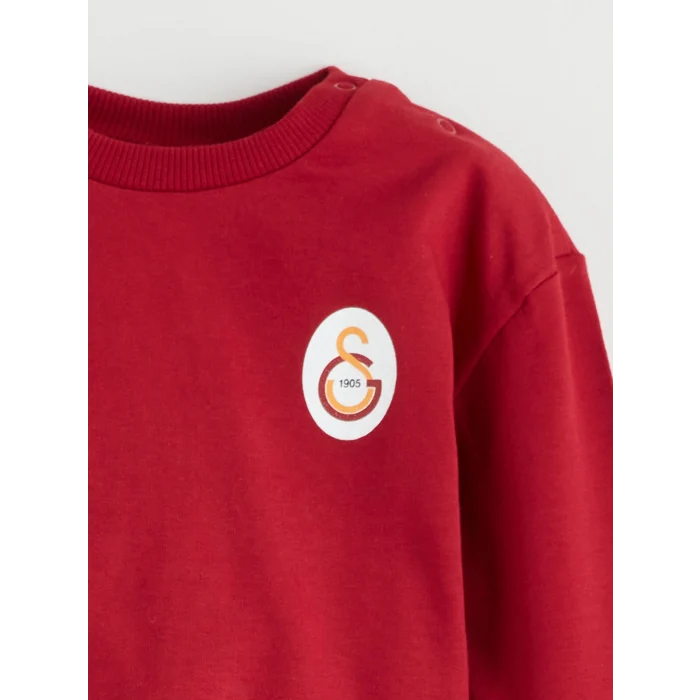 LCW baby Kırmızı Bisiklet Yaka Galatasaray Baskılı Erkek Bebek Sweatshirt ve Eşofman Alt 2li Takım
