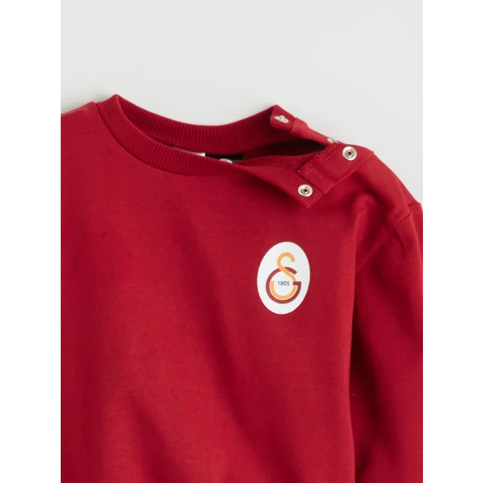 LCW baby Kırmızı Bisiklet Yaka Galatasaray Baskılı Erkek Bebek Sweatshirt ve Eşofman Alt 2li Takım