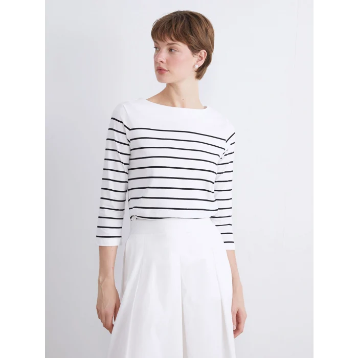 LCWAIKIKI Classic Siyah Bisiklet Yaka Çizgili Kadın Tişört