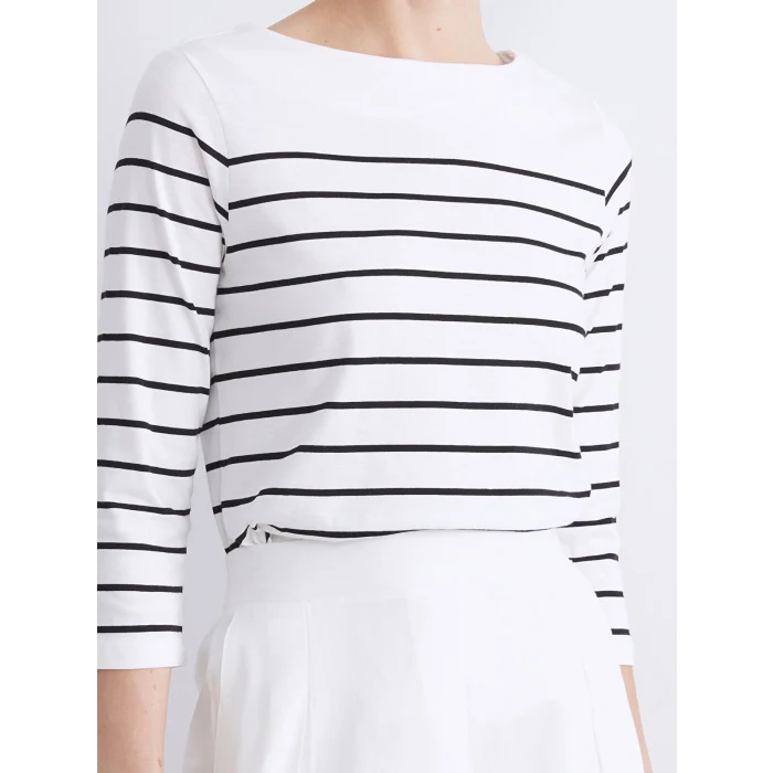 LCWAIKIKI Classic Siyah Bisiklet Yaka Çizgili Kadın Tişört