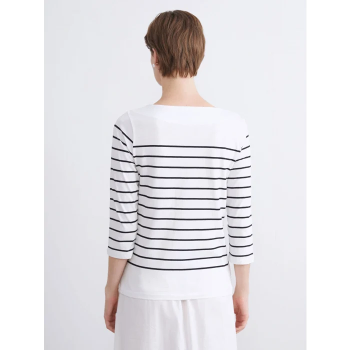 LCWAIKIKI Classic Siyah Bisiklet Yaka Çizgili Kadın Tişört