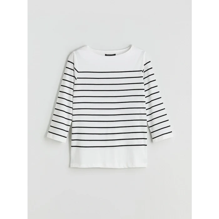 LCWAIKIKI Classic Siyah Bisiklet Yaka Çizgili Kadın Tişört