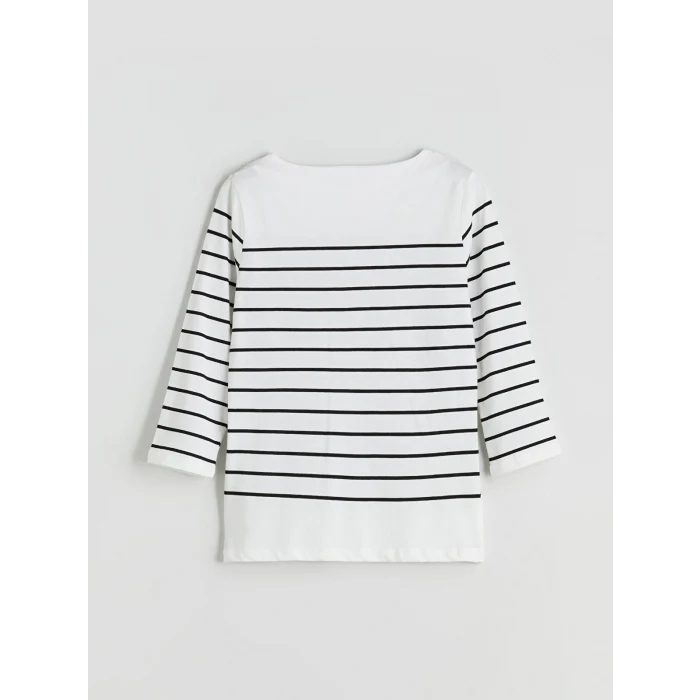 LCWAIKIKI Classic Siyah Bisiklet Yaka Çizgili Kadın Tişört