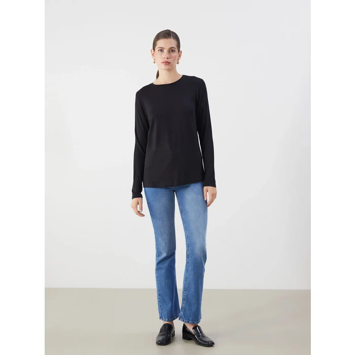 LCWAIKIKI Classic Siyah Bisiklet Yaka Kadın Tişört