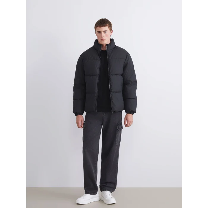 XSIDE Siyah Rahat Kalıp Dik Yaka Erkek Şişme Mont