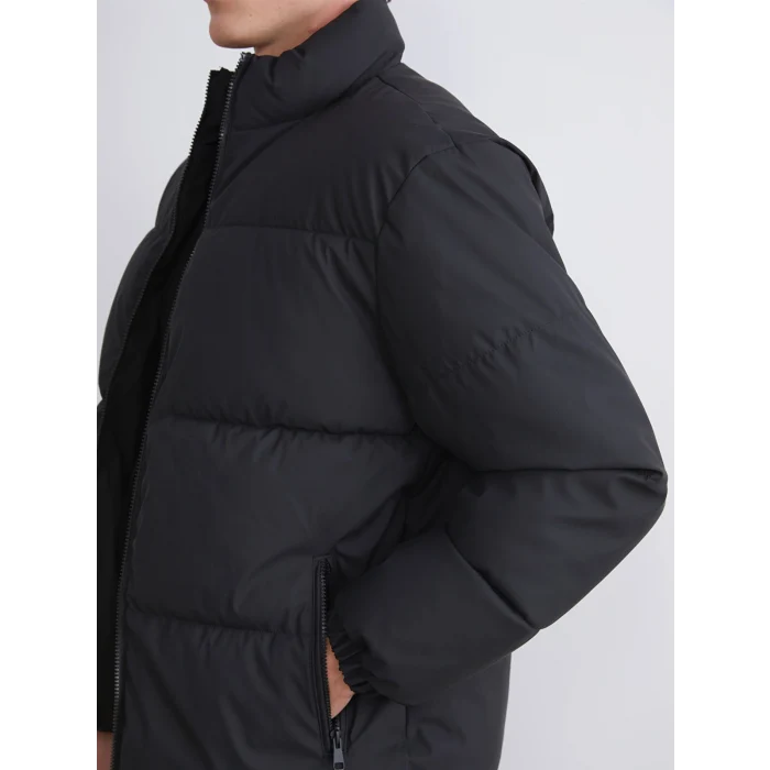 XSIDE Siyah Rahat Kalıp Dik Yaka Erkek Şişme Mont