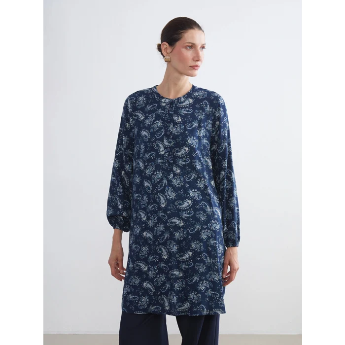 LCW Grace İndigo Hakim Yaka Desenli Kadın Tunik