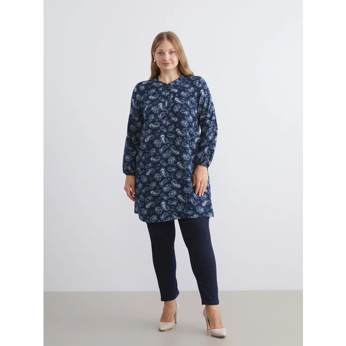 LCW Grace İndigo Hakim Yaka Desenli Kadın Tunik