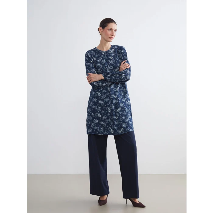 LCW Grace İndigo Hakim Yaka Desenli Kadın Tunik