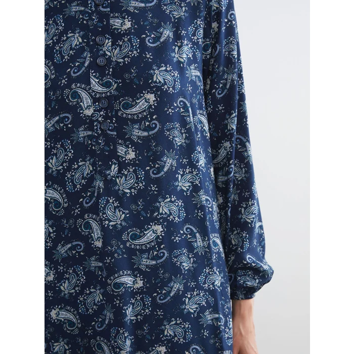 LCW Grace İndigo Hakim Yaka Desenli Kadın Tunik